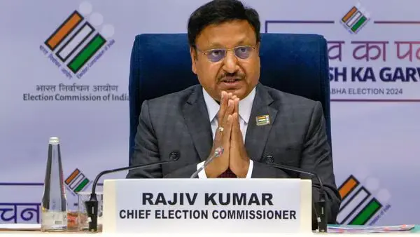 Chief Election Comissioner Rajiv Kumar at press conference declaring election schedule